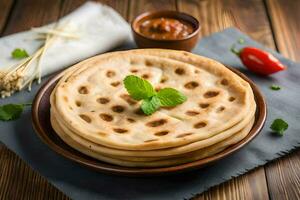 indian flatbreads on a wooden table. AI-Generated photo