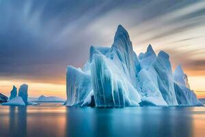 icebergs in the ocean at sunset. AI-Generated photo