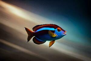 a colorful fish with blue and orange stripes. AI-Generated photo