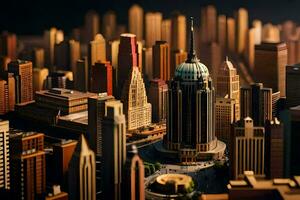 a model of a city with tall buildings. AI-Generated photo