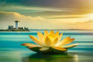 el loto flor, agua, amanecer, amanecer, agua, loto flor, hd. generado por ai foto