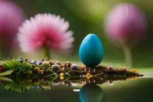 foto fondo de pantalla agua, el cielo, flores, el césped, el agua, el cielo, el. generado por ai