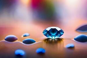 un azul diamante es sentado en parte superior de un pequeño pila de azul piedras generado por ai foto