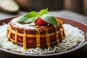 a plate with a burger and noodles on it. AI-Generated photo