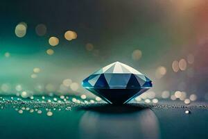 a diamond is shown on a table with bokeh. AI-Generated photo