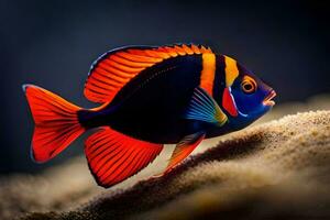 a colorful fish with black, orange and red stripes. AI-Generated photo