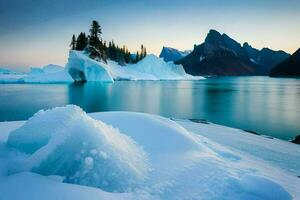 icebergs are seen in the water at sunset. AI-Generated photo