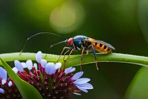 un avispa es sentado en un flor. generado por ai foto