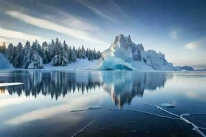 photo wallpaper the sky, trees, ice, water, the north, the arctic, the. AI-Generated