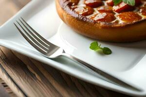 a pizza with cheese and tomatoes on a white plate. AI-Generated photo