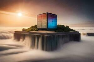 a computer tower is sitting on top of a mountain. AI-Generated photo