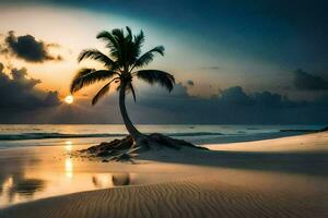 el puesta de sol en el playa. generado por ai foto