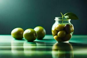 olives in a jar. AI-Generated photo