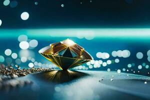 a diamond is sitting on a table with a bunch of gold. AI-Generated photo