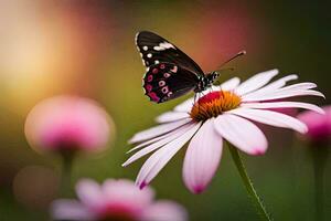 a butterfly is sitting on a pink flower. AI-Generated photo