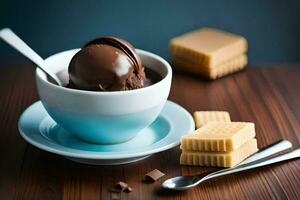 chocolate hielo crema en un taza. generado por ai foto