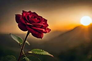 a red rose is in front of the sun. AI-Generated photo