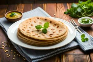 indian flatbreads on a plate. AI-Generated photo
