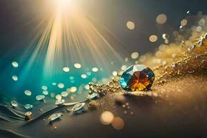 a diamond is sitting on a table with gold and jewels. AI-Generated photo