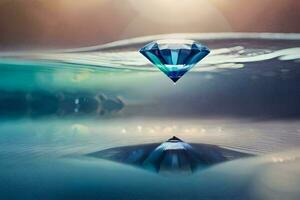 a diamond floating in the water. AI-Generated photo
