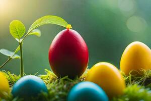 colorful easter eggs are arranged in a circle. AI-Generated photo