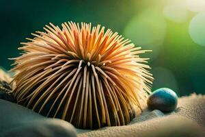 a close up of a spiky ball with a pearl. AI-Generated photo