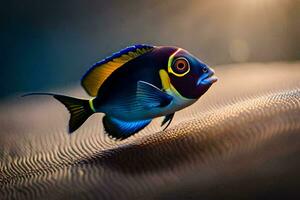 a fish with bright blue and yellow eyes. AI-Generated photo