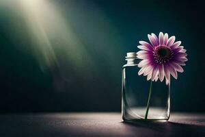 a purple flower is in a glass jar. AI-Generated photo