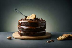 un chocolate pastel con galletas y chocolate papas fritas. generado por ai foto