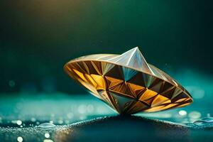 a diamond is sitting on top of a water droplet. AI-Generated photo