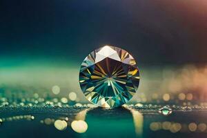 a diamond is shown on a table with water droplets. AI-Generated photo