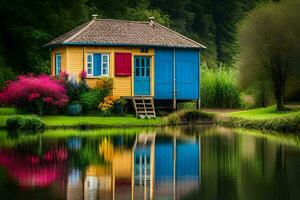 colorful house by the water. AI-Generated photo