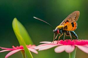 a butterfly is sitting on a pink flower. AI-Generated photo