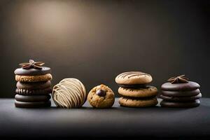 chocolate cookies on a dark background. AI-Generated photo