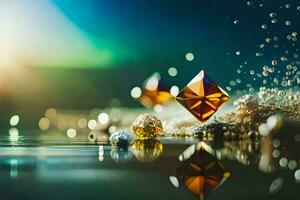 gold and diamond jewelry on the water. AI-Generated photo