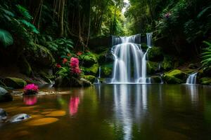 the waterfall in the jungle. AI-Generated photo