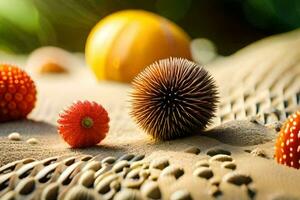 a close up of some colorful fruit and seeds. AI-Generated photo