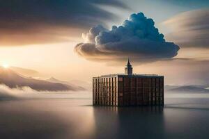 un edificio con un nube encima él. generado por ai foto