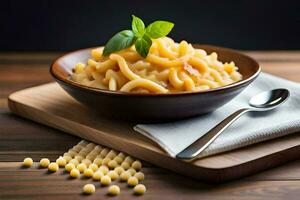 macarrones y queso en un bol. generado por ai foto