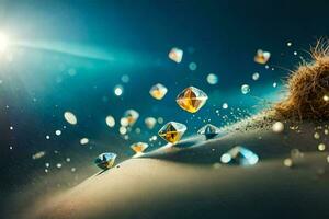 a bunch of diamonds are falling from the sky. AI-Generated photo