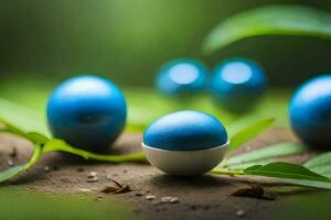 photo wallpaper the sky, leaves, the ground, blue, eggs, the egg, the egg. AI-Generated