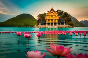 the lotus flower is the symbol of the luang phra that is the most sacred. AI-Generated photo