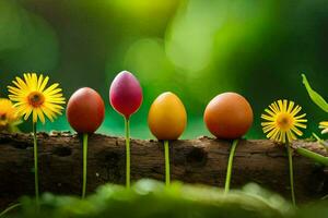 easter eggs on a branch. AI-Generated photo