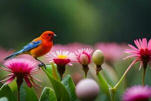 foto fondo de pantalla flores, el cielo, aves, el pájaro, flores, el cielo, pájaro,. generado por ai