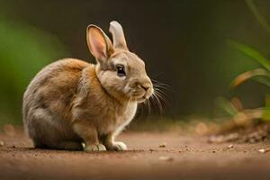 un pequeño Conejo sentado en el suelo. generado por ai foto