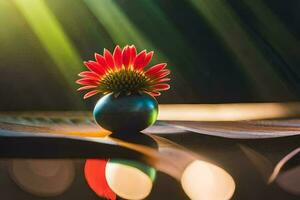 un flor en un florero en un mesa. generado por ai foto