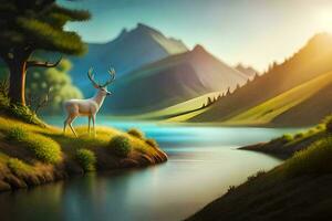 animation of a deer in the mountains. AI-Generated photo