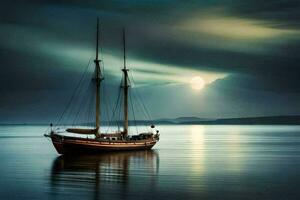 a sailboat in the ocean at night. AI-Generated photo