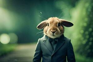 a rabbit wearing a suit and tie. AI-Generated photo