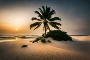 el palma árbol en el playa. generado por ai foto